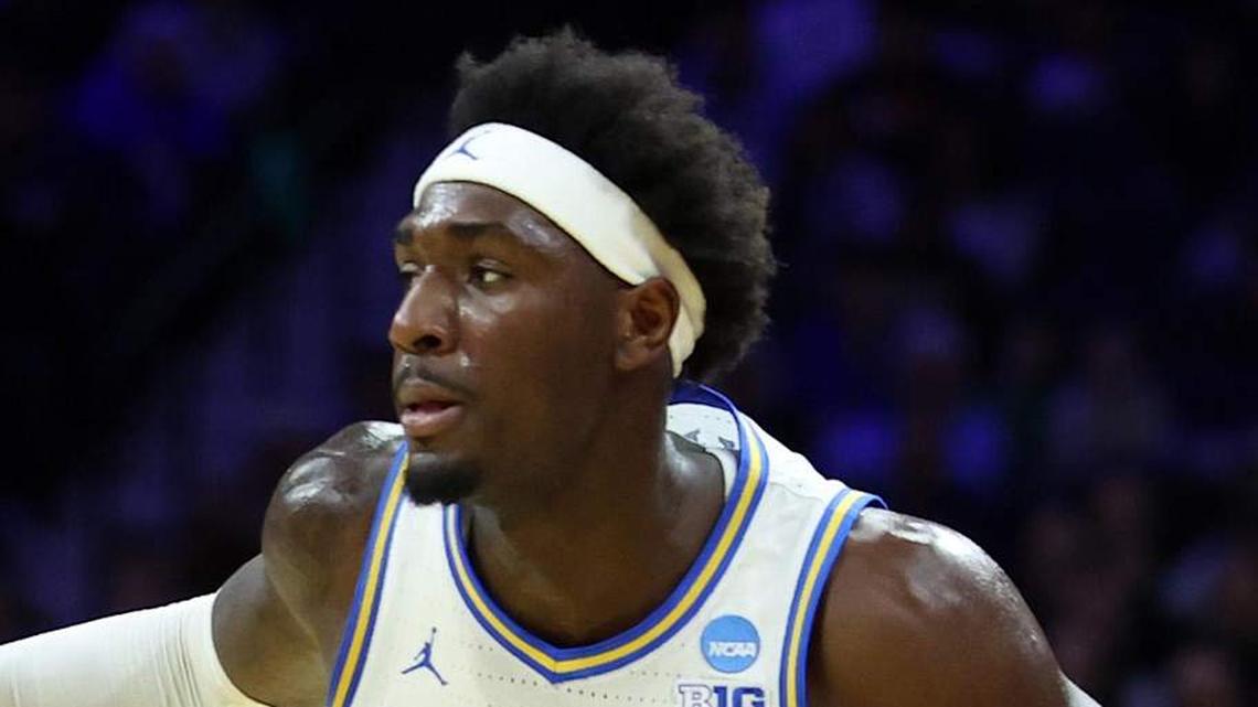  Mar 20, 2026; Philadelphia, PA, USA; UCLA Bruins forward Eric Dailey Jr. (3) dribbles the ball against the UCF Knights in the second half during a first round game of the men's 2026 NCAA Tournament at Xfinity Mobile Arena. Mandatory Credit: Bill Streicher-Imagn Images | Bill Streicher-Imagn Images 