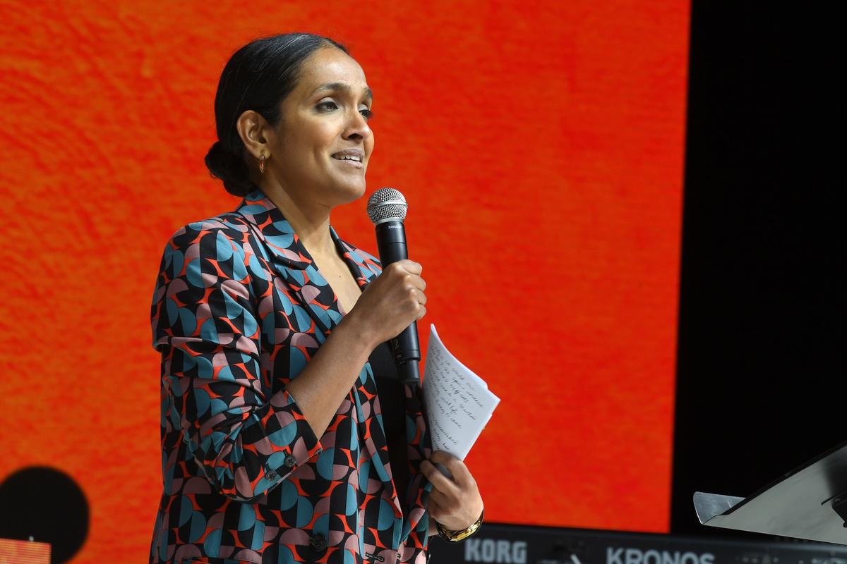  Nithya Raman speaks onstage during Celebration Of Life For Beloved Mountain Lion.JC Olivera/Getty Images for the National Wildlife Federation 
