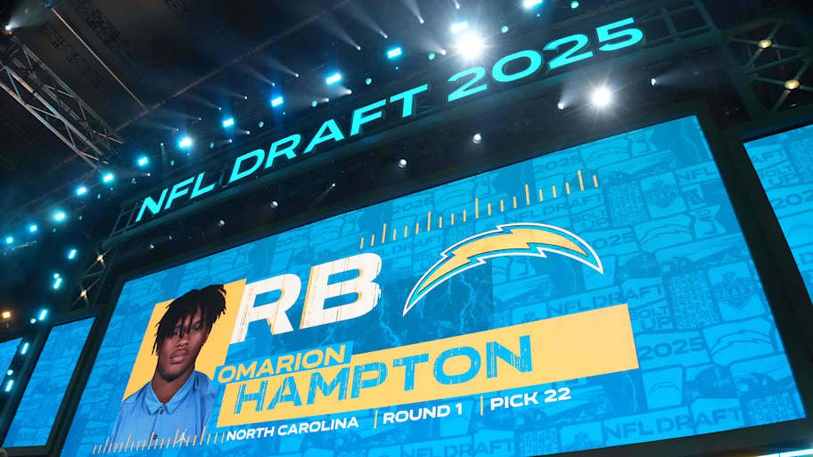  Omarion Hampton is selected as the No. 22 pick by the Los Angeles Chargers | Kirby Lee-Imagn Images 