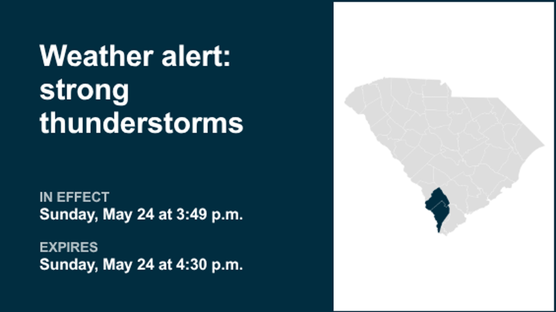 Anticipate strong thunderstorms in Inland Jasper and Hampton County early Sunday evening 