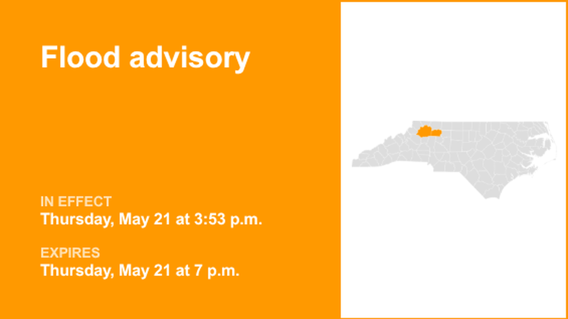 Wilkes and Yadkin counties placed under a flood advisory until Thursday evening 