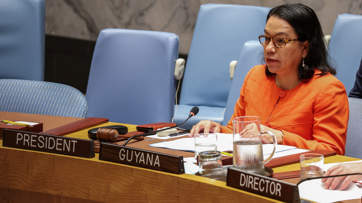 Guyana's Ambassador to the United Nations Carolyn Rodrigues-Birkett speaks during a United Nations Security Council meeting about conflicts in the Middle East at U.N. headquarters in New York City, U.S., June 30, 2025. REUTERS/Kylie Cooper