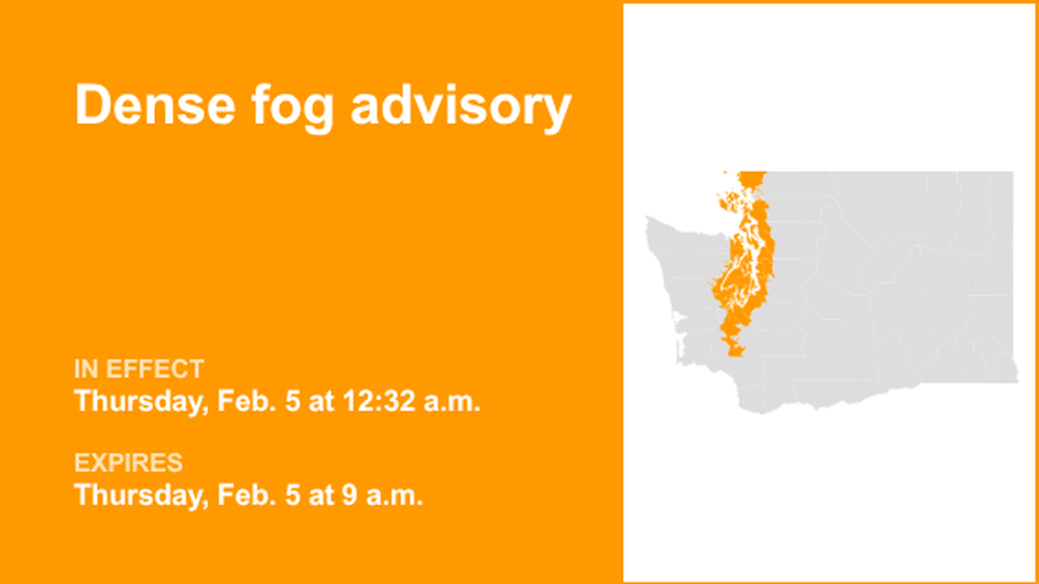 Dense fog advisory issued for Puget Sound region until Thursday morning 