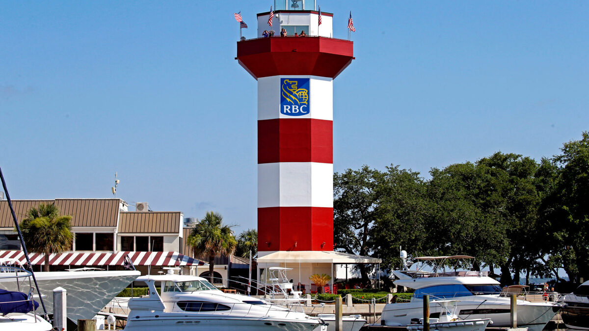 Jun 19, 2020; Hilton Head, South Carolina, USA; A view of the lighthouse behind the 18th green at Harbour Town Golf Links. Brian Spurlock-USA TODAY Sports