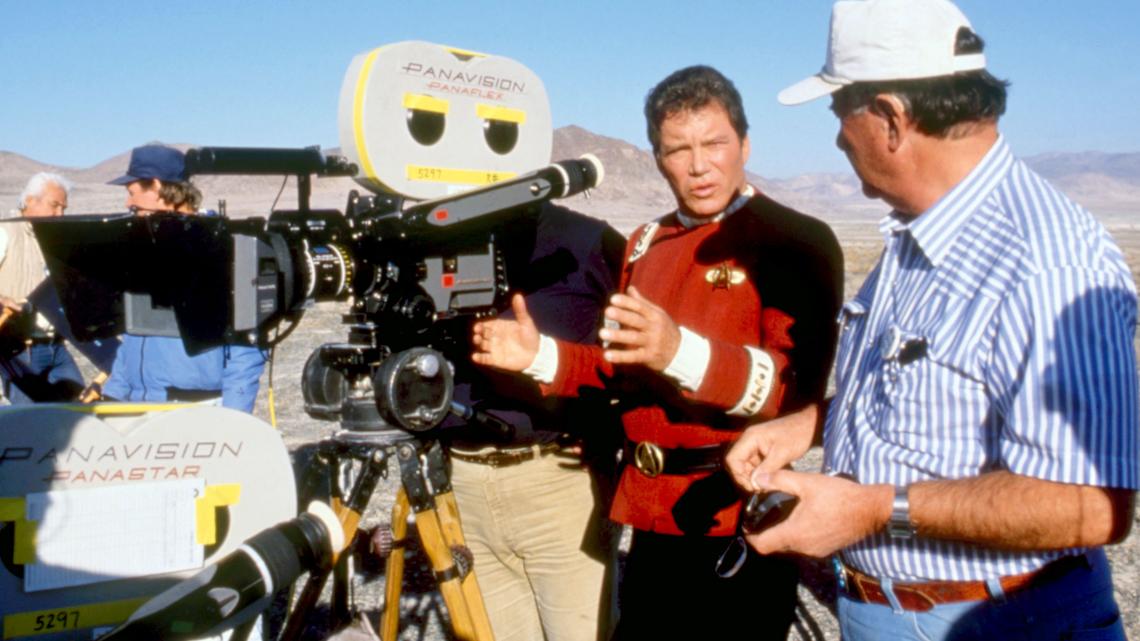 Star Trek V: The Final Frontier, director William Shatner, left, and cinematographer Andrew Laszlo, on set in 1989.