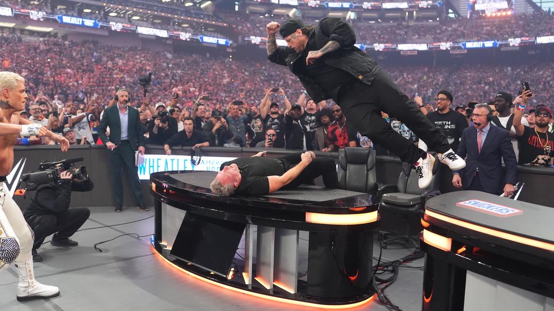 Jelly Roll Slams Pat McAfee Through a Table at WWE WrestleMania 42 