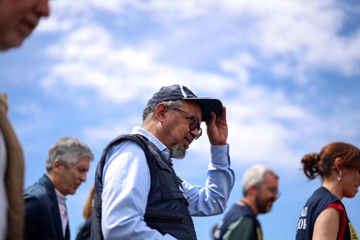 FILE PHOTO: Director-General of the World Health Organisation Tedros Adhanom Ghebreyesus looks on, after cruise ship MV Hondius arrived at the port of Granadilla de Abona and its passengers are transferred by buses to airports on the island, in Tenerife, Spain, May 10, 2026. REUTERS/Hannah McKay/File Photo