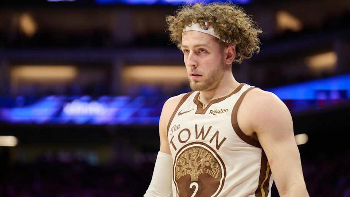  Apr 10, 2026; Sacramento, California, USA; Golden State Warriors guard Brandin Podziemski (2) looks on against the Sacramento Kings during the fourth quarter at Golden 1 Center. | Robert Edwards-Imagn Images 
