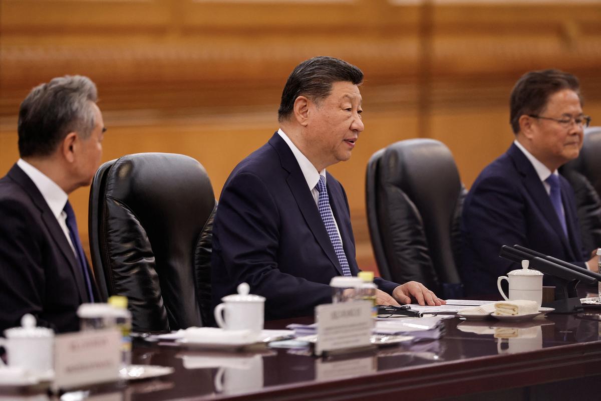 Chinese President Xi Jinping attends a meeting with Pakistan's Prime Minister Shehbaz Sharif (not pictured) at the Great Hall of the People, in Beijing, China May 25, 2026. REUTERS/Tingshu Wang/Pool