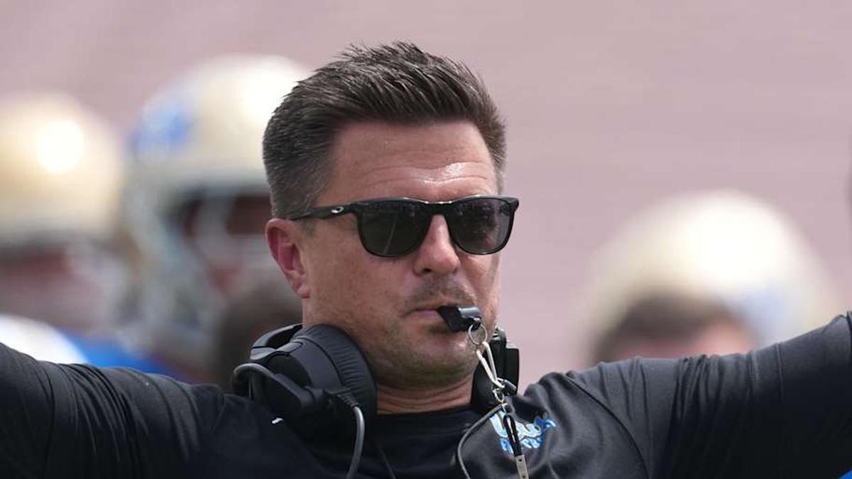  May 2, 2026; Pasadena, CA, USA; UCLA Bruins coach Bob Chesney reacts during the spring game at Rose Bowl. Mandatory Credit: Kirby Lee-Imagn Images | Kirby Lee-Imagn Images 