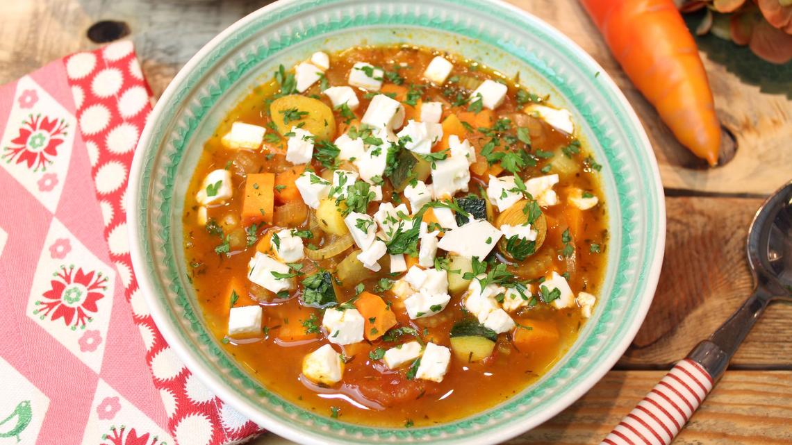 Feta in your soup? Absolutely, when it's Greek veggie soup