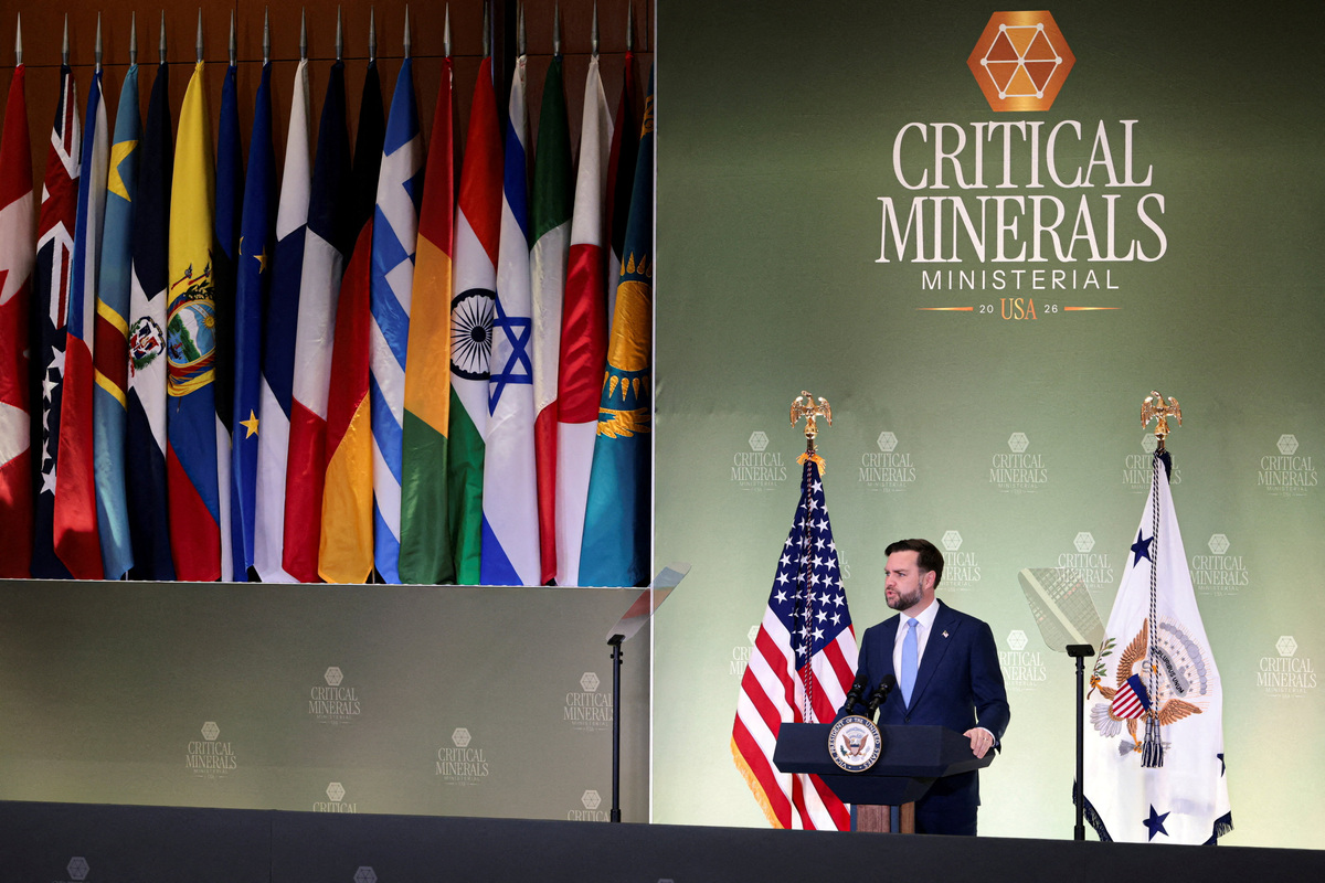 FILE PHOTO: U.S. Vice President JD Vance speaks during the Critical Minerals Ministerial at the State Department in Washington, D.C., U.S., February 4, 2026. REUTERS/Jonathan Ernst/File Photo