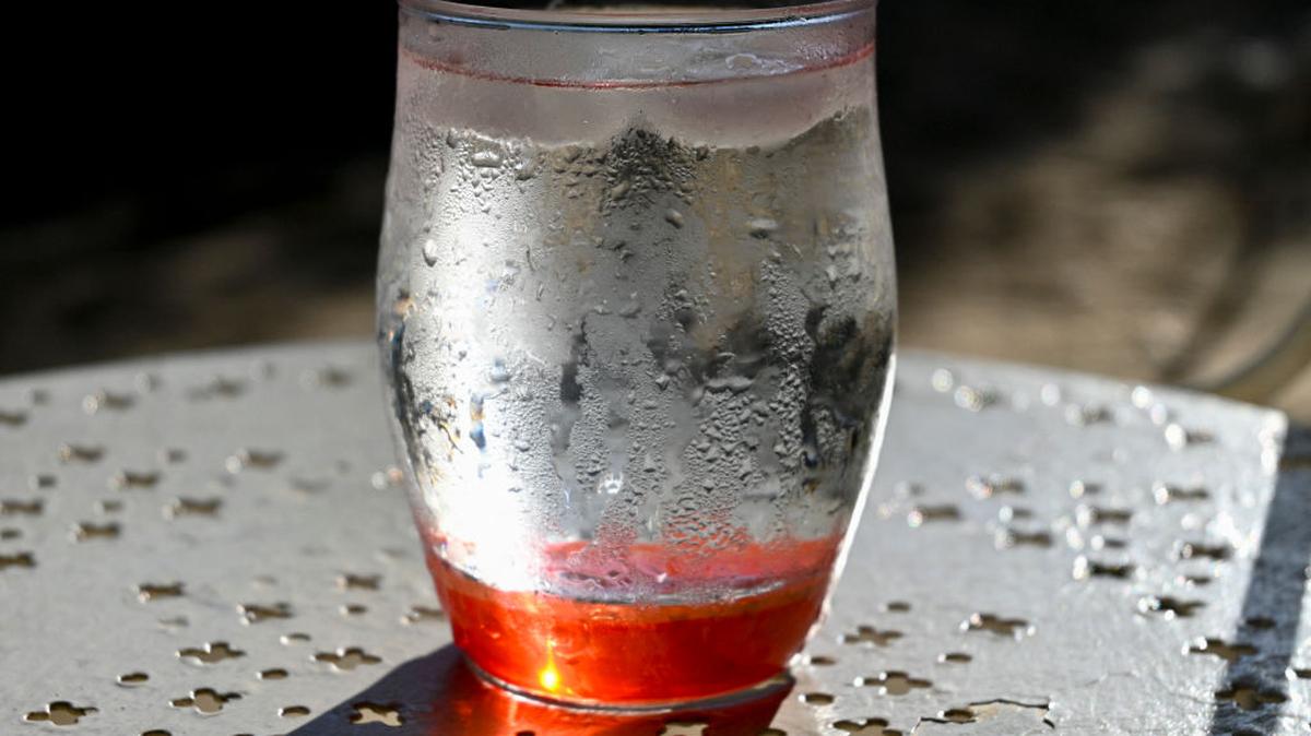 A glass of fresh water, with ice, during the heatwave, in Hyeres, on July 24, 2024. (Photo by Magali Cohen / Hans Lucas / Hans Lucas via AFP) (Photo by MAGALI COHEN/Hans Lucas/AFP via Getty Images)