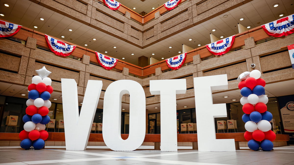 A large vote sign is in the office at the Santa Clara County Registrar of Voters in San Jose, Calif., on Oct. 2, 2024. (Shae Hammond/Bay Area News Group/TNS)