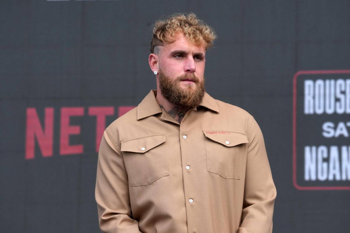  Mar 10, 2026; Inglewood, California, United States; Jake Paul at a MMA press conference at Intuit Dome. Mandatory Credit: Kirby Lee-Imagn Images 