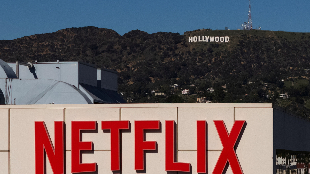 A drone view shows the Netflix logo on one of their buildings in the Hollywood neighborhood of Los Angeles, California, December 8, 2025. REUTERS/Daniel Cole