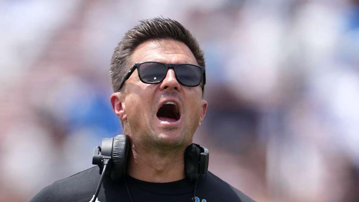  May 2, 2026; Pasadena, CA, USA; UCLA Bruins coach Bob Chesney reacts during the spring game at Rose Bowl. Mandatory Credit: Kirby Lee-Imagn Images | Kirby Lee-Imagn Images 