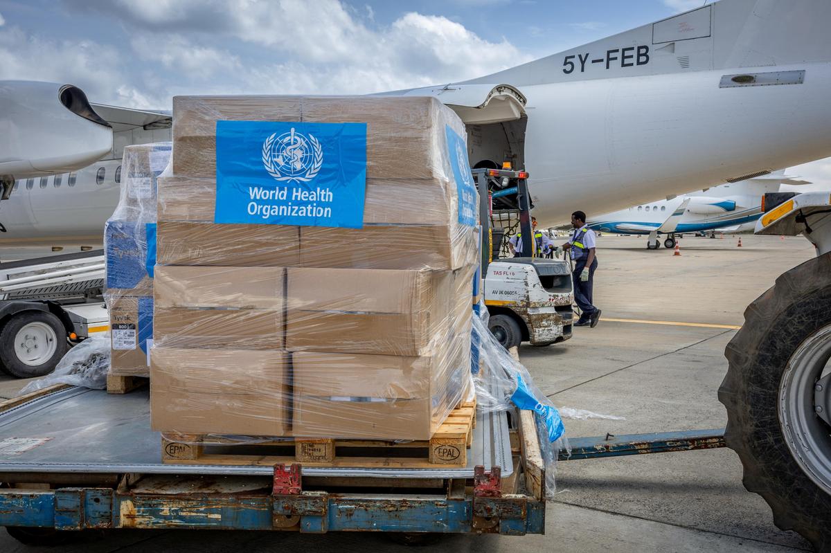 World Health Organization's (WHO) workers mobilise 4.7 tonnes of essential medical supplies and emergency kits to support the affected regions in response to the Ebola outbreak in the Democratic Republic of Congo from the Jomo Kenyatta International Airport (JKIA) in Nairobi, Kenya May 18, 2026.  World Health Organization/Handout via REUTERS