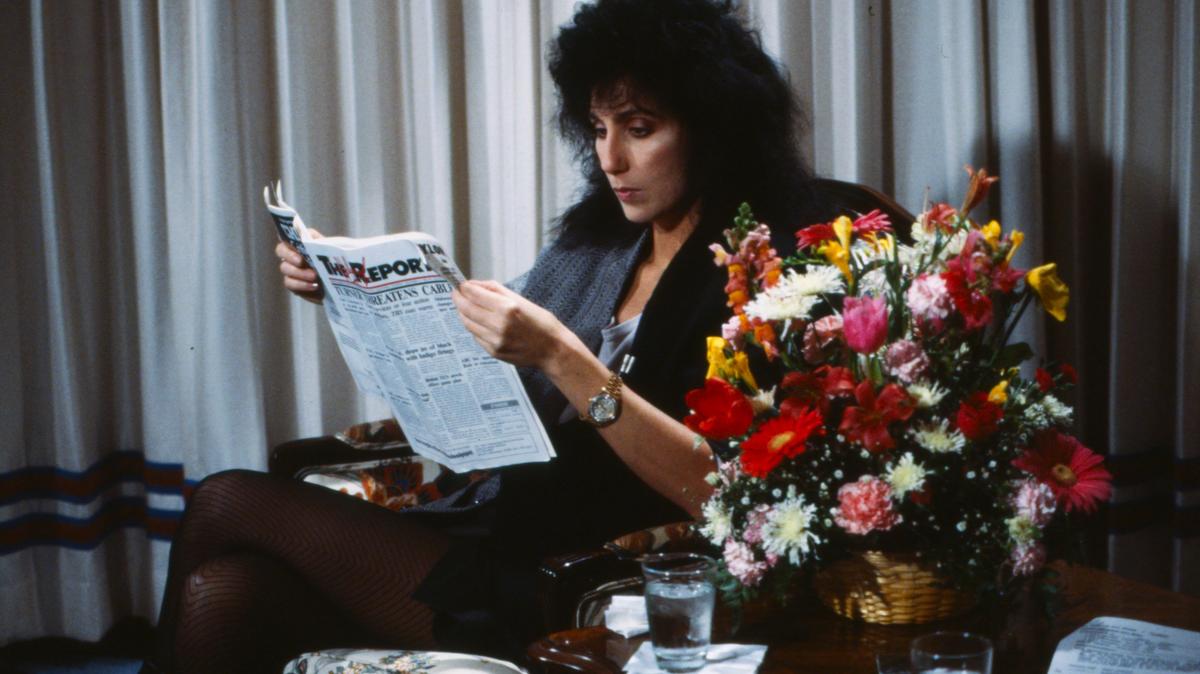 Los Angeles, CA - 1983: Cher being interviewed for 'Silkwood', the ABC Motion Pictures film, on the Satellite Star Network. (Photo by Brigitte Wiltzer /American Broadcasting Companies via Getty Images)