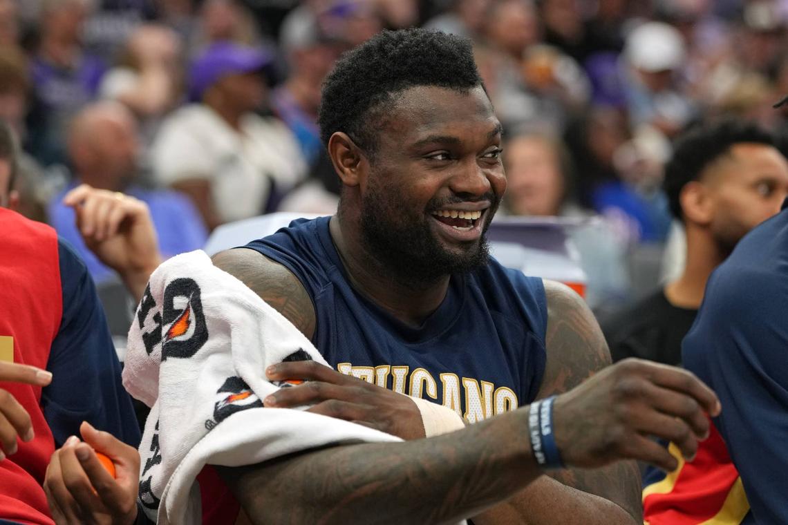  Apr 3, 2026; Sacramento, California, USA; New Orleans Pelicans forward Zion Williamson (1) during the fourth quarter against the Sacramento Kings at Golden 1 Center. Mandatory Credit: Darren Yamashita-Imagn Images Darren Yamashita-Imagn Images