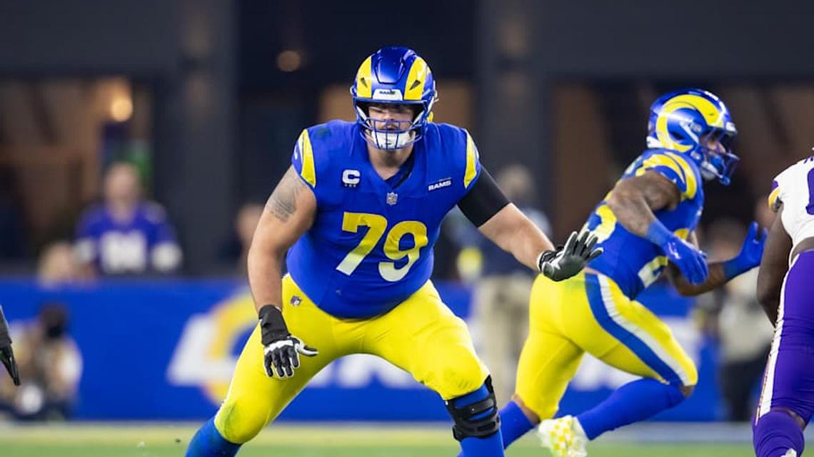  Jan 13, 2025; Glendale, AZ, USA; Los Angeles Rams offensive tackle Rob Havenstein (79) against the Minnesota Vikings during an NFC wild card game at State Farm Stadium. Mandatory Credit: Mark J. Rebilas-Imagn Images | Mark J. Rebilas-Imagn Images 