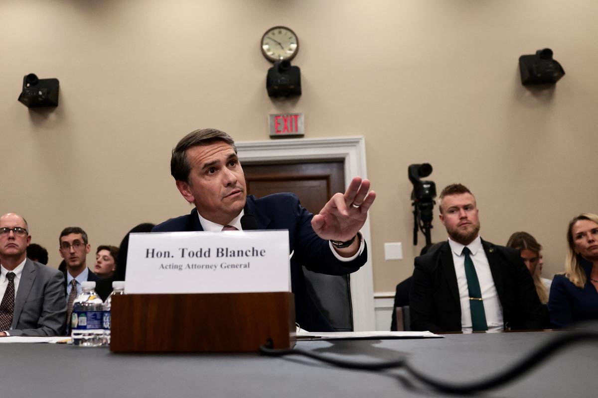 Acting U.S. Attorney General Todd Blanche testifies before a House Appropriations Commerce, Justice, Science, and Related Agencies Subcommittee oversight hearing on the Department of Justice, on Capitol Hill, in Washington, D.C., U.S., June 2, 2026. REUTERS/Evelyn Hockstein