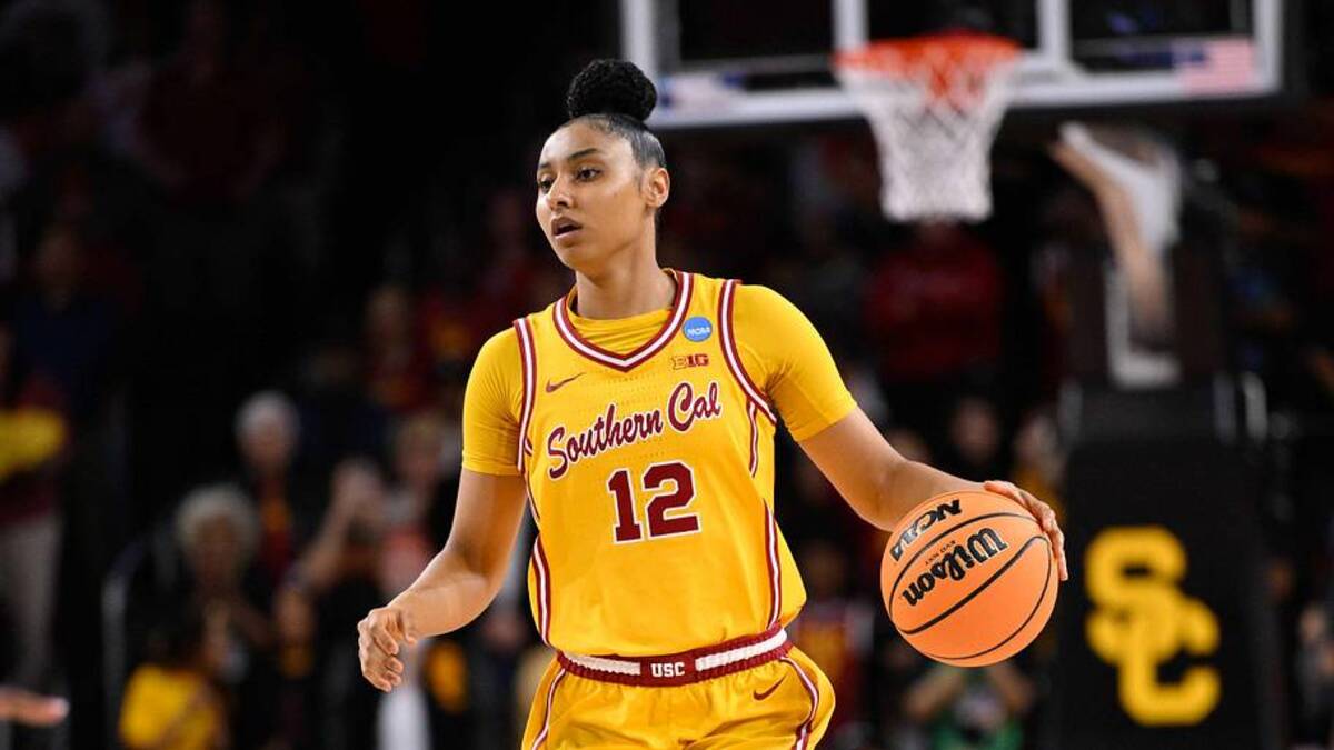  Mar 24, 2025; Los Angeles, California, USA; USC Trojans guard JuJu Watkins (12) during an NCAA Tournament second round game against the Mississippi State Bulldogs at Galen Center. Mandatory Credit: Robert Hanashiro-Imagn Images | Robert Hanashiro-Imagn Images 
