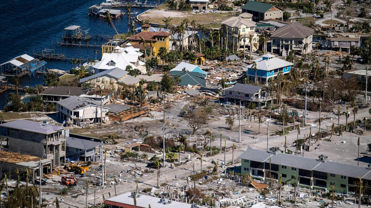 An aerial photo of Fort Myers Beach in the aftermath of Hurricane Ian in September 2022 shows the damage storm surge can do. 