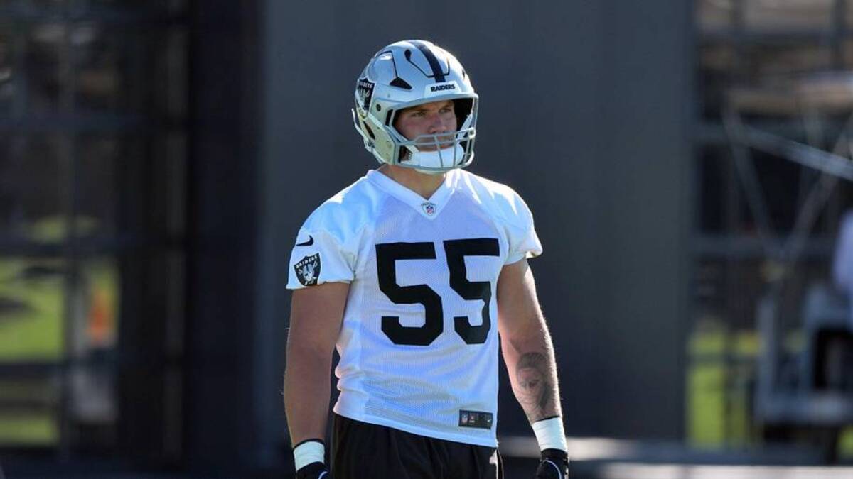  Jun 9, 2026; Henderson, NV, USA; Las Vegas Raiders linebacker Cody Lindenberg (55) during minicamp at Intermountain Health Performance Center. Mandatory Credit: Kirby Lee-Imagn Images | Kirby Lee-Imagn Images 