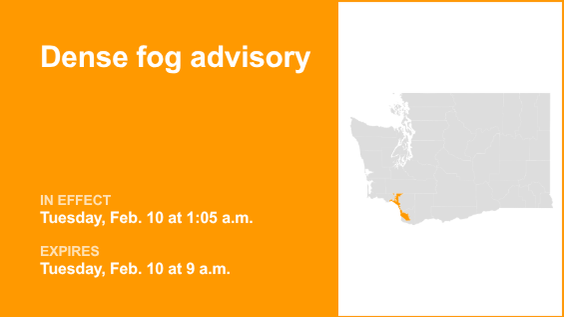 Dense fog advisory issued for Cowlitz County Lowlands and North Clark County Lowlands 