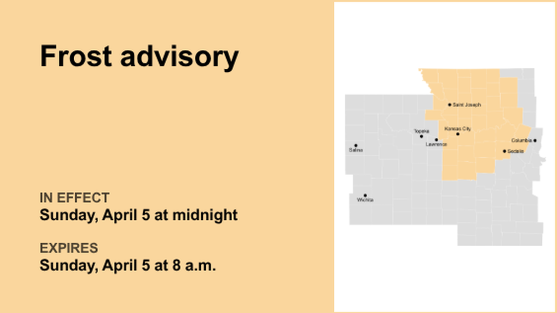 Update: Frost advisory in place for the Kansas City area for Sunday, says the NWS 