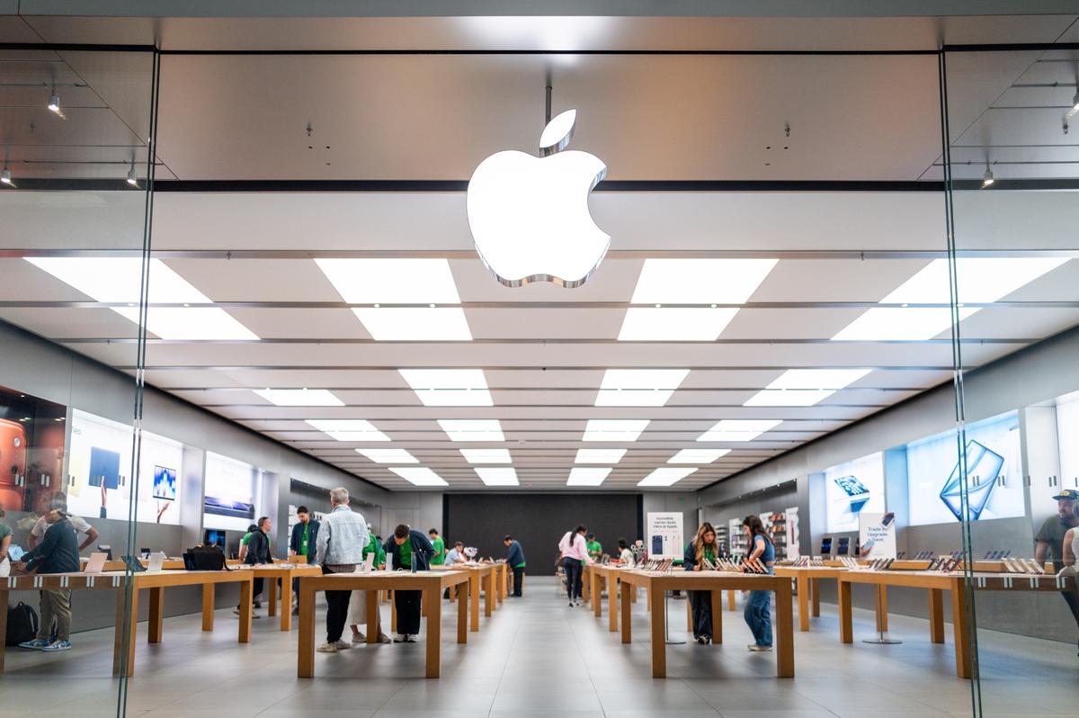  The Apple logo at an Apple store in the Barton Creek Square mall in Austin, Texas, on April 30, 2026. 