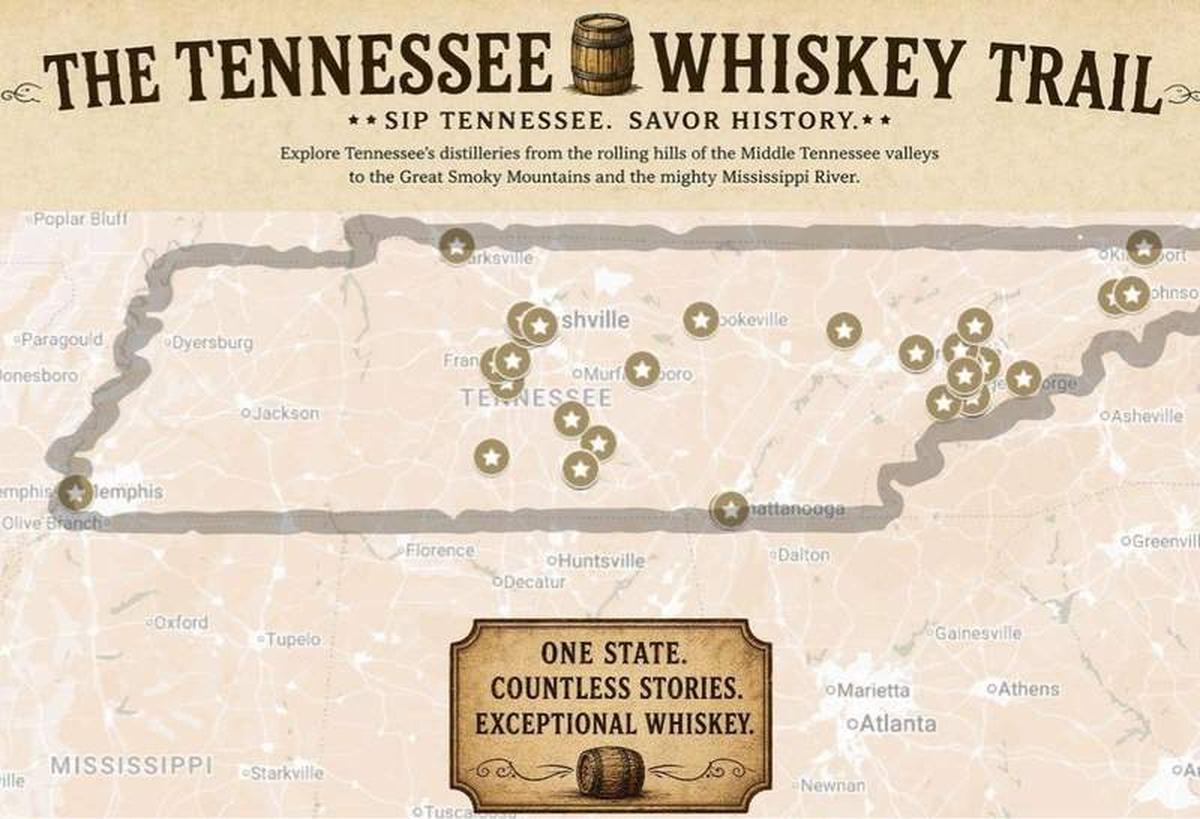  The Tennessee Whiskey Trail Map. Photo credit: Robin O'Neal Smith 