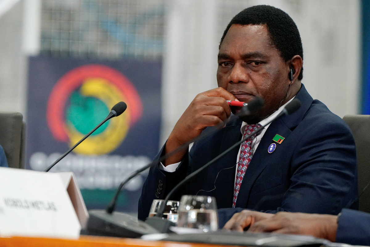 FILE PHOTO: Zambia's President Hakainde Hichilema attends a meeting with U.S. President Joe Biden (not pictured), at a Carrinho facility, near Lobito, Angola, December 4, 2024. REUTERS/Elizabeth Frantz/ File Photo