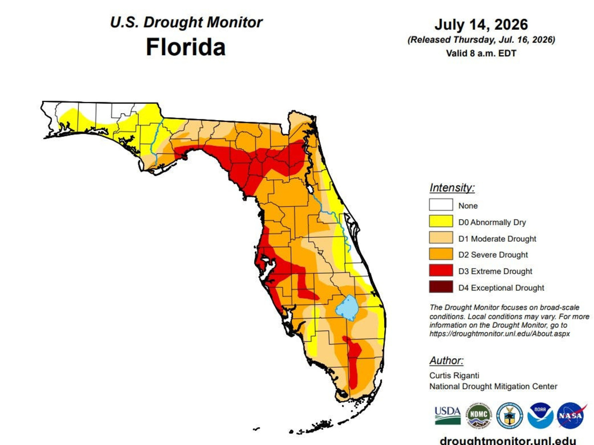 U.S. Drought Monitor report issued July 16, 2026 showed no improvement from the previous week.