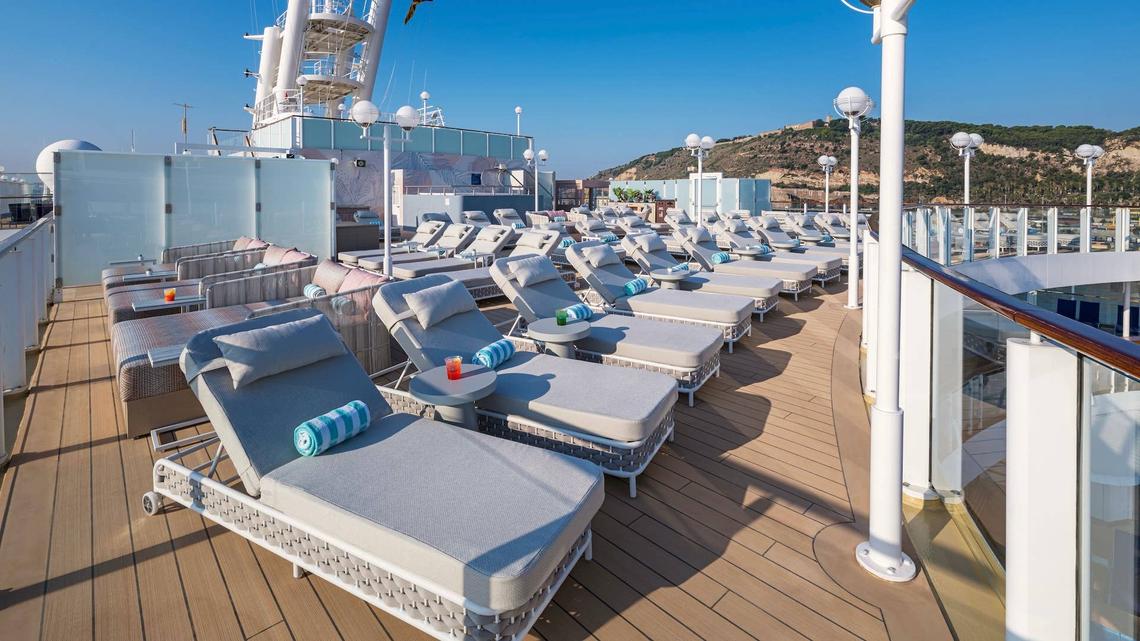  The recently revitalized Norwegian Jewel features the cruise line's popular Vibe Beach Club adults-only sundeck. 