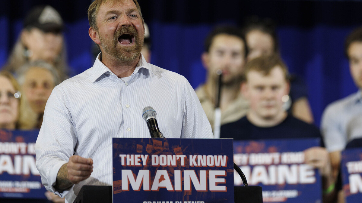 Democratic U.S. Senate candidate Graham Platner speaks at his primary election event on June 9, 2026, in Blue Hill, Maine. Platner is the presumptive Democratic nominee and will face incumbent Sen. Collins, R-Maine, for one of the state's U.S. Senate seats in the general election. (CJ Gunther/Getty Images/TNS)