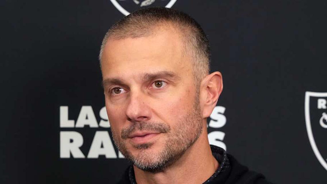  Feb 25, 2025; Indianapolis, IN, USA; Las Vegas Raiders general manager John Spytek on radio row during the NFL Scouting Combine at the Indiana Convention Center. Mandatory Credit: Kirby Lee-Imagn Images | Kirby Lee-Imagn Images 
