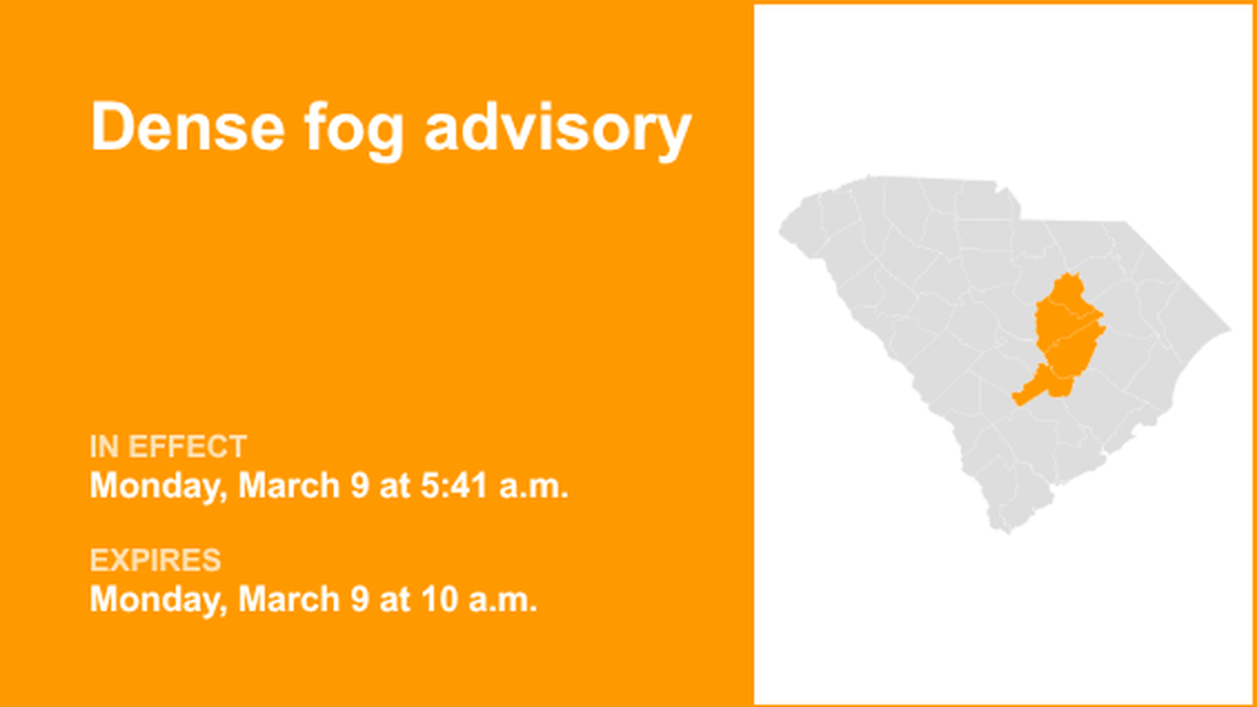 UPDATE: Dense fog advisory for South Carolina expected to expire at 10 a.m. 