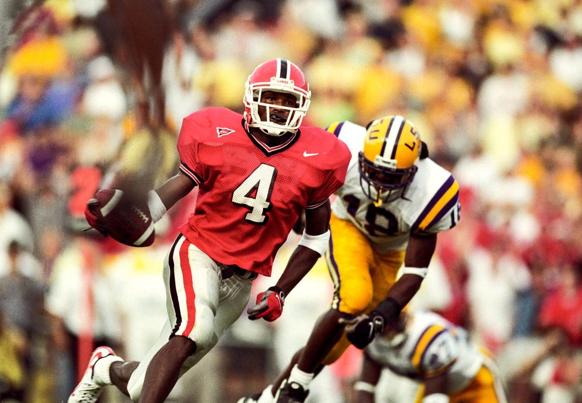 Georgia Bulldogs defensive back Champ Bailey in action against the LSU Fighting Tigers at Tiger Stadium. RVR Photos-USA TODAY Network