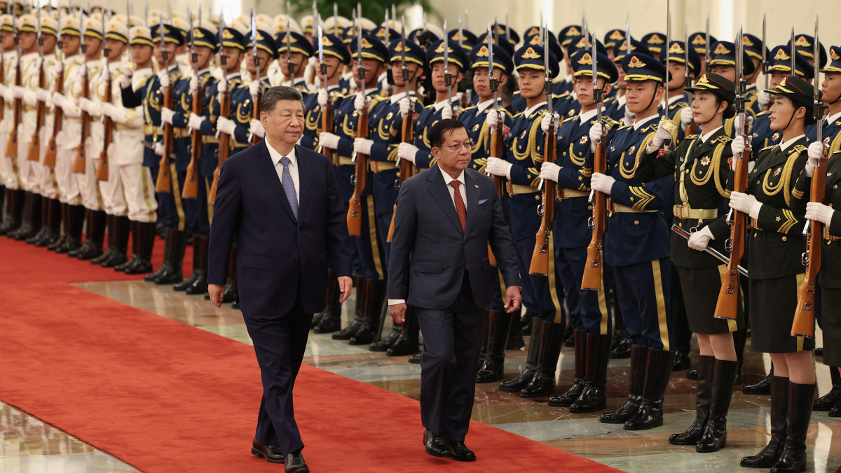 BEIJING, CHINA - JUNE 16: Chinese President Xi Jinping and Myanmar's President Min Aung Hlaing attend a welcoming ceremony at the Great Hall of the People on June 16, 2026 in Beijing, China.  Lintao Zhang/Pool via REUTERS