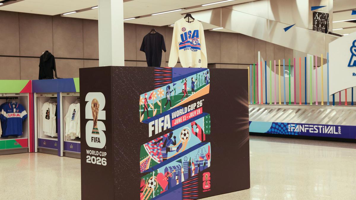 A sign advertising the upcoming FIFA World Cup stands at Kansas City International Airport in Kansas City, Missouri, U.S., May 9, 2026. REUTERS/Katie Currid