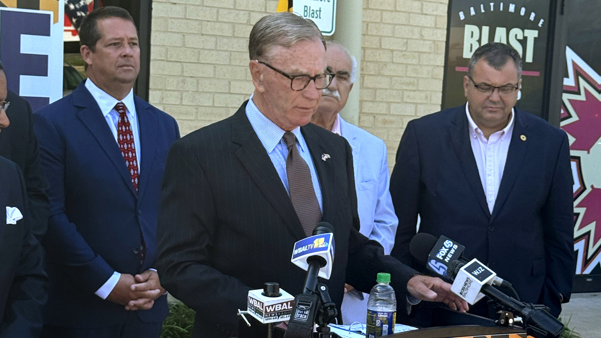 GOP gubernatorial candidate Ed Hale talks about primary election meddling at news conference on Wednesday, June 17, 2026, in Rosedale, Maryland. (Tinashe Chingarande/Baltimore Sun/TNS)