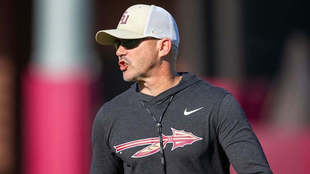  Florida State head coach Mike Norvell leads practice Thursday, April 9, 2026. | Alicia Devine/Tallahassee Democrat / USA TODAY NETWORK via Imagn Images 