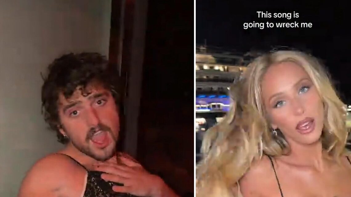 Benson Boone Channels Alix Earle By Wearing Sheer Lace Mini Dress in TikTok 