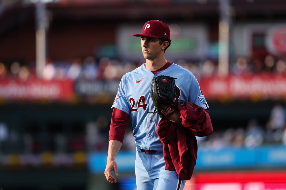 May 7, 2026; Philadelphia, Pennsylvania, USA; Philadelphia Phillies pitcher Andrew Painter before action against the Athletics at Citizens Bank Park. Mandatory Credit: Bill Streicher-Imagn Images