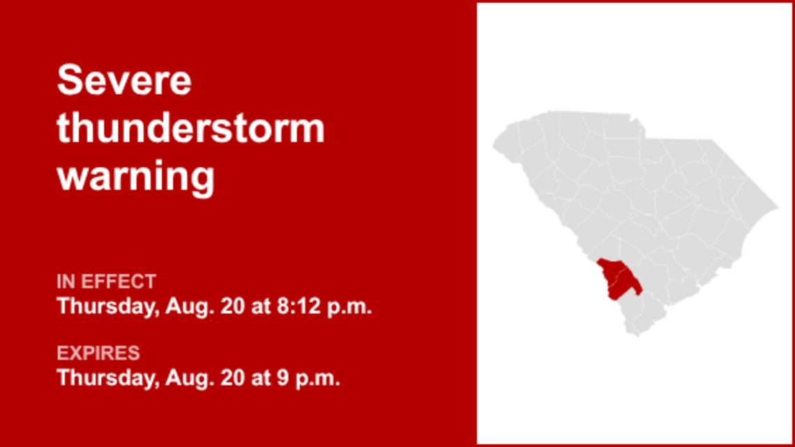 UPDATE: The current severe thunderstorm warning will expire at 9 p.m. 