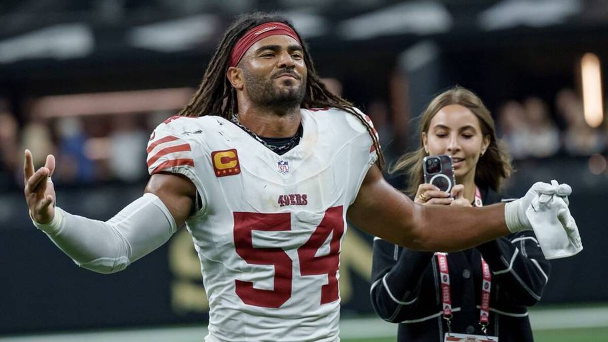  Sep 14, 2025; New Orleans, Louisiana, USA; San Francisco 49ers linebacker Fred Warner (54) leaves the field at Caesars Superdome. Mandatory Credit: Matthew Hinton-Imagn Images | IMAGN IMAGES via Reuters Connect 
