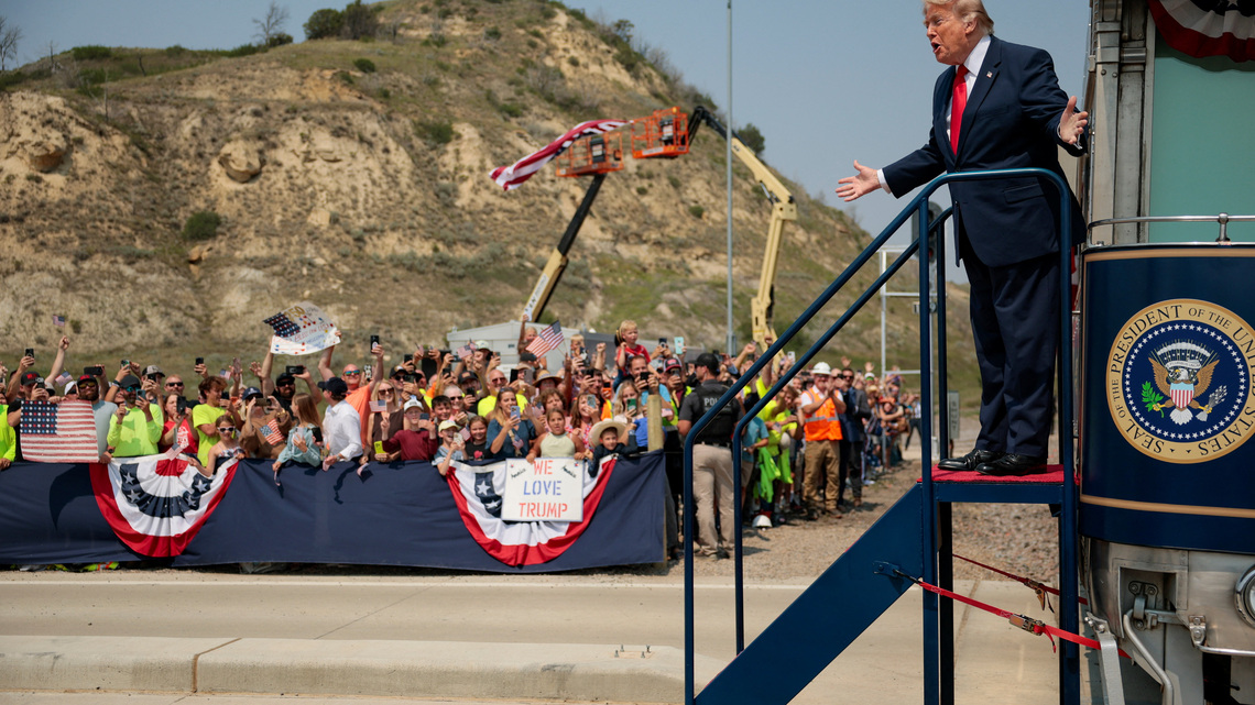 Trump honors Theodore Roosevelt in North Dakota, debuts new Air Force One 