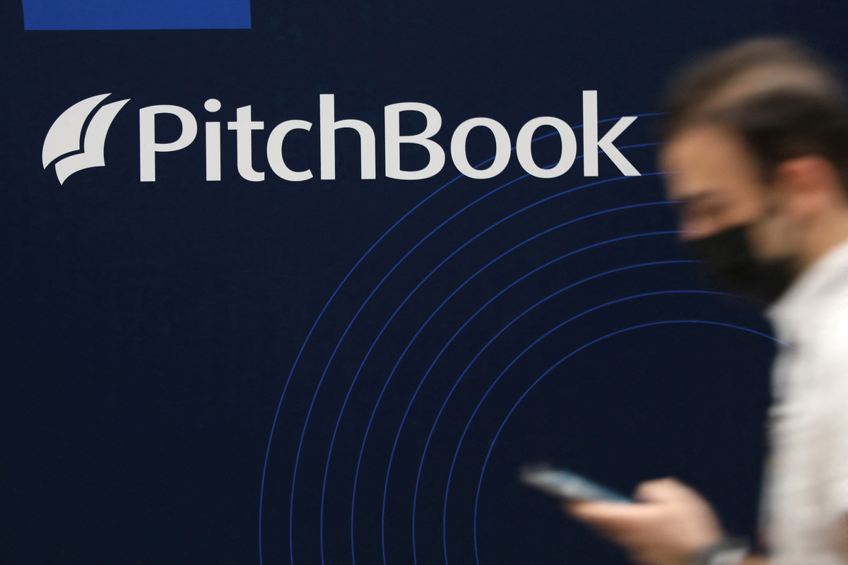 The logo of private market financial platform Pitchbook is displayed at the Collision conference in Toronto, Ontario, Canada June 23, 2022. Picture taken June 23, 2022. REUTERS/Chris Helgren